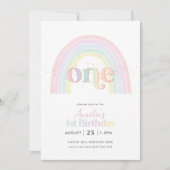 Pastel Regenboog Meisjes 1e Verjaardagsfeest Kaart (Voorkant)