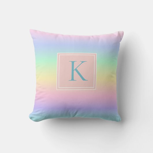 Pastel Regenboog Meisjes Beginletter Worp Kussen (Voorkant)