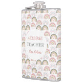 Pastel Regenboog Met Hartpatroon Geweldige Leraar Heupfles (Links)