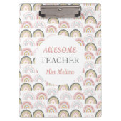 Pastel Regenboog Met Hartpatroon Geweldige Leraar Klembord (Voorkant)