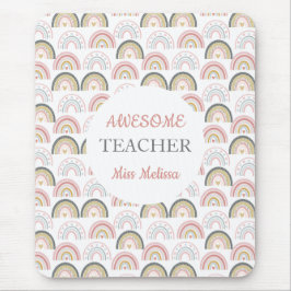 Pastel Regenboog Met Hartpatroon Geweldige Leraar Muismat