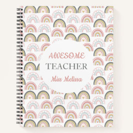 Pastel Regenboog Met Hartpatroon Geweldige Leraar Notitieboek