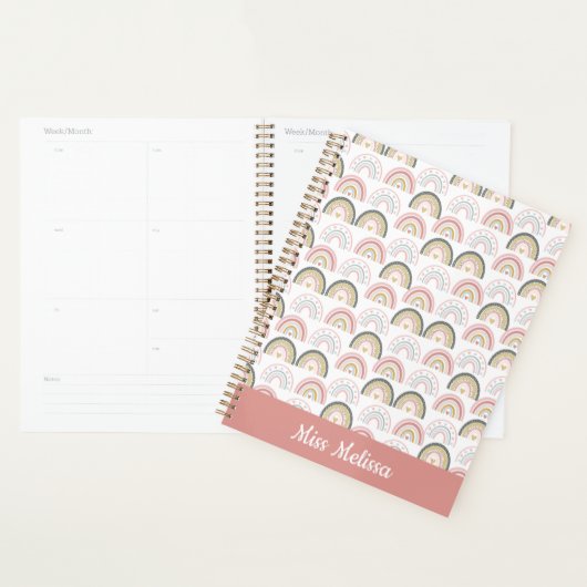 Pastel Regenboog Met Hartpatroon Geweldige Leraar Planner (Display)