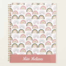 Pastel Regenboog Met Hartpatroon Geweldige Leraar Planner