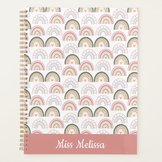 Pastel Regenboog Met Hartpatroon Geweldige Leraar Planner (Voorkant)