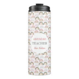 Pastel Regenboog Met Hartpatroon Geweldige Leraar Thermosbeker