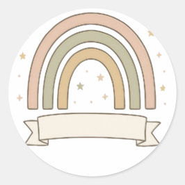 Pastel Regenboog met Sterren en Aangepaste Banner  Ronde Sticker