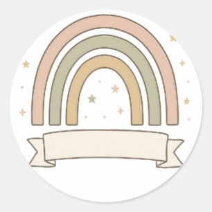 Pastel Regenboog met Sterren en Aangepaste Banner  Ronde Sticker