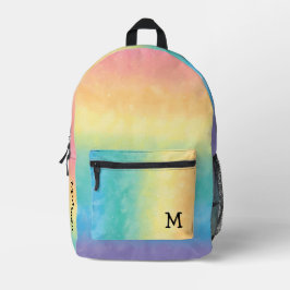 Pastel Regenboog Monogram Cute en Esthetische Stij Bedrukte Rugzak