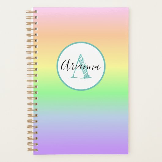 Pastel Regenboog Monogrammed Gepersonaliseerd Planner (Voorkant)