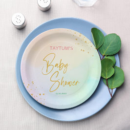 Pastel regenboog ombre baby shower bedrukt papieren bordje
