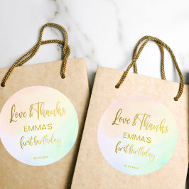 Pastel regenboog ombre eerste verjaardag dank u ronde sticker