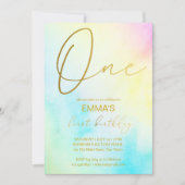 Pastel regenboog ombre eerste verjaardagsfeest kaart (Voorkant)