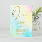 Pastel regenboog ombre eerste verjaardagsfeest kaart (Staand voorkant)