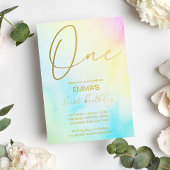 Pastel regenboog ombre eerste verjaardagsfeest kaart
