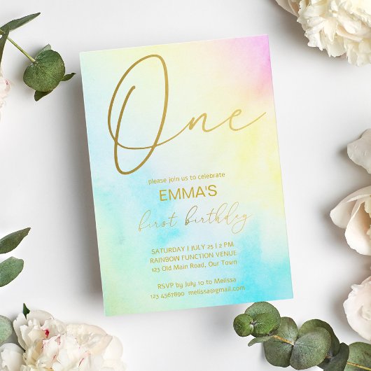 Pastel regenboog ombre eerste verjaardagsfeest kaart