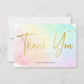 Pastel regenboog ombre gouden glitter baby shower bedankkaart (Voorkant)