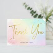 Pastel regenboog ombre gouden glitter baby shower bedankkaart (Staand voorkant)