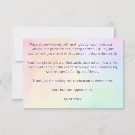 Pastel regenboog ombre gouden glitter baby shower bedankkaart (Achterkant)