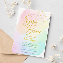 Pastel regenboog ombre gouden glitter baby shower kaart