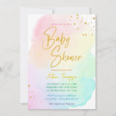 Pastel regenboog ombre gouden glitter baby shower kaart (Voorkant)