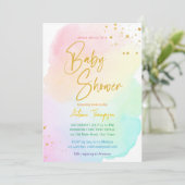 Pastel regenboog ombre gouden glitter baby shower kaart (Staand voorkant)