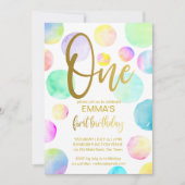 Pastel regenboog ombre stippen eerste verjaardagsf kaart (Voorkant)