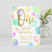 Pastel regenboog ombre stippen eerste verjaardagsf kaart (Staand voorkant)