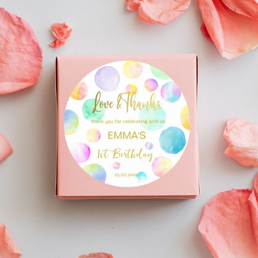 Pastel regenboog ombre stippen verjaardagsfeestje  ronde sticker