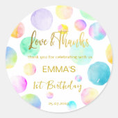 Pastel regenboog ombre stippen verjaardagsfeestje  ronde sticker (Voorkant)