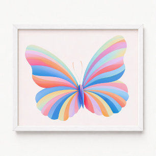 Pastel Regenboog Ombre Strepen Vlinder Poster
