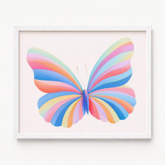 Pastel Regenboog Ombre Strepen Vlinder Poster