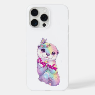 Pastel Regenboog Otter Blijf Kalme Bloemige Hoes iPhone 15 Pro Max Case