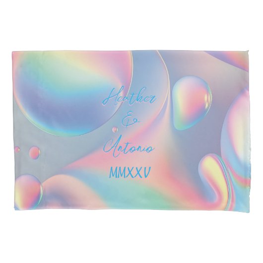 Pastel Regenboog Paar Naam en Datum Standaard Maat Kussensloop (Voorkant)