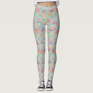 Pastel Regenboog Paddenstoel Patroon Leggings