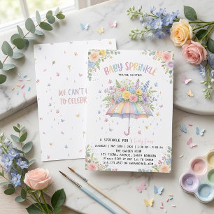 Pastel Regenboog Paraplu Bloemige Baby Sprinkle Kaart