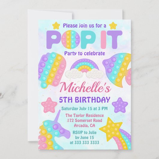 Pastel Regenboog Pop Het Fidget Speelgoed Verjaard Kaart (Voorkant)