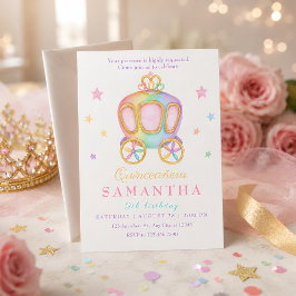 Pastel Regenboog Prinses Koets Quinceañera Kaart