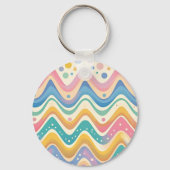 Pastel Regenboog Retro Abstract Ontwerp Sleutelhanger (Achterkant)