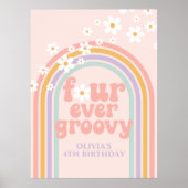 Pastel Regenboog Retro Four Ever Groovy 4e Verjaar Poster (Voorkant)