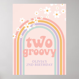 Pastel Regenboog Retro Twee Groovy 2de Verjaardag Poster