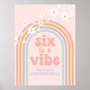 Pastel Regenboog Retro Zes is een Vibe 6de Verjaar Poster