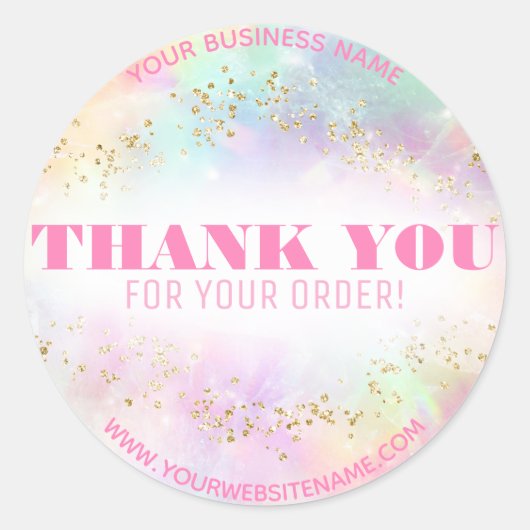 Pastel regenboog roze goud dank u bestelling lever ronde sticker (Voorkant)