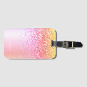 Pastel Regenboog Roze Goud Paars Glitter Monogram Bagagelabel (Voorkant (horizontaal))
