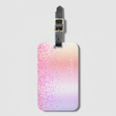 Pastel Regenboog Roze Goud Paars Glitter Monogram Bagagelabel (Voorkant (verticaal))