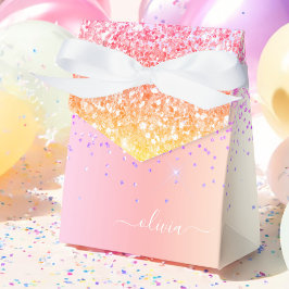 Pastel Regenboog Roze Goud Paars Glitter Monogram Bedankdoosjes