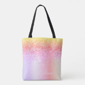 Pastel Regenboog Roze Goud Paars Glitter Monogram Tote Bag (Achterkant)