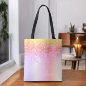 Pastel Regenboog Roze Goud Paars Glitter Monogram Tote Bag