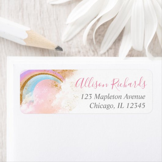 Pastel regenboog roze goud retour adreslabels etiket (Insitu)