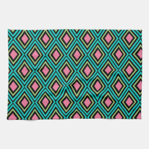 Pastel Regenboog Ruiten Geometrische Zwarte Roze B Theedoek